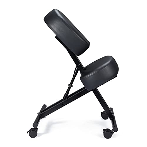 JOMEED Modern Height Adjustable Ergonomic Support Rolling Home Office Kneeling Desk Chair with 3 Inch Padded Angled Seat, Black