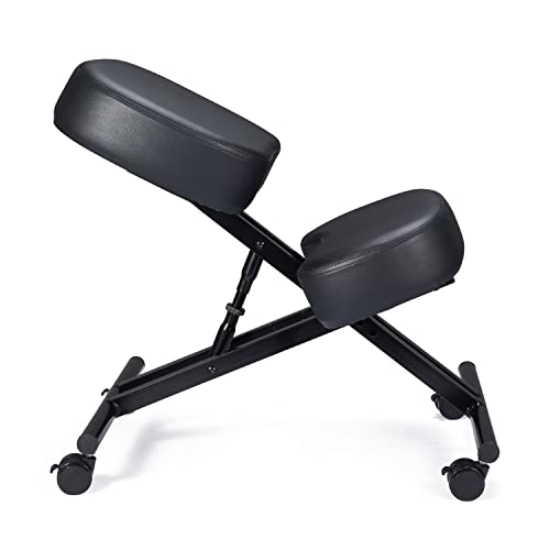 JOMEED Modern Height Adjustable Ergonomic Support Rolling Home Office Kneeling Desk Chair with 3 Inch Padded Angled Seat, Black