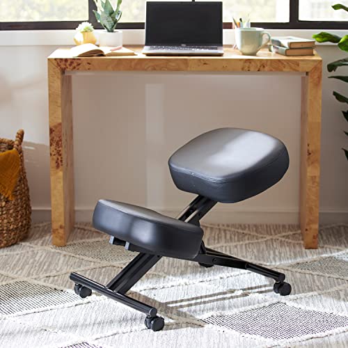 JOMEED Modern Height Adjustable Ergonomic Support Rolling Home Office Kneeling Desk Chair with 3 Inch Padded Angled Seat, Black