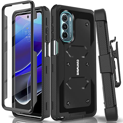 Covrware Aegis Series Case for Moto G Stylus 5G 2022 / XT2215, Full-Body Rugged Dual-Layer Shockproof Protective Swivel Belt-Clip Holster Cover with Built-in Screen Protector, Kickstand, Black