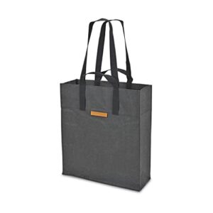 out of the woods city tote – vegan tote bag with dual short and long handles – supernatural paper reusable shopper – strong washable medium-large collapsible bag, ebony with coordinating black handles