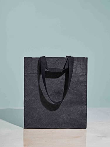 Out of the Woods City Tote – Vegan Tote Bag with dual Short and Long Handles – Supernatural Paper Reusable Shopper – Strong Washable Medium-Large Collapsible Bag, Ebony with Coordinating Black Handles