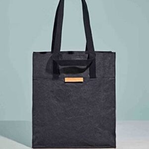 Out of the Woods City Tote – Vegan Tote Bag with dual Short and Long Handles – Supernatural Paper Reusable Shopper – Strong Washable Medium-Large Collapsible Bag, Ebony with Coordinating Black Handles