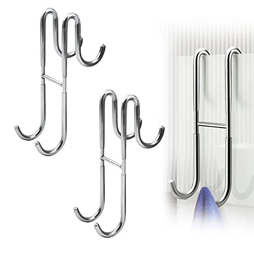 MOROBOR Shower Door Hooks,2pcs Extended Double Towel Hooks ,Over Door Hooks Heavy Duty Stainless Steel Bathroom Hanger for Bathroom Frameless Glass Shower Door