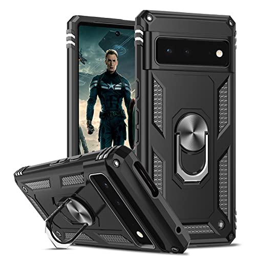 LeYi Pixel 7 Case, Google Pixel 7 Case, Military Grade Shockproof Heavy Duty Full Body Stand Protective Cell Phone Cover, Built in Ring Holder for Pixel 7 Black