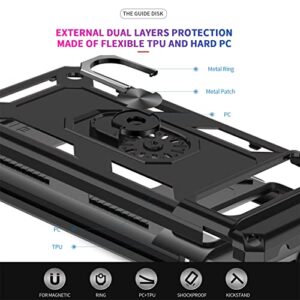 LeYi Pixel 7 Case, Google Pixel 7 Case, Military Grade Shockproof Heavy Duty Full Body Stand Protective Cell Phone Cover, Built in Ring Holder for Pixel 7 Black