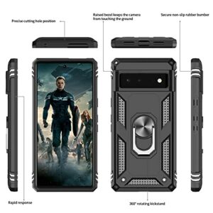 LeYi Pixel 7 Case, Google Pixel 7 Case, Military Grade Shockproof Heavy Duty Full Body Stand Protective Cell Phone Cover, Built in Ring Holder for Pixel 7 Black