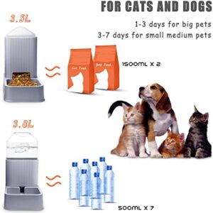 Automatic Cat Feeders Automatic Dog Feeder with Dog Water Bowl Dispenser 2 Pack Cat Feeder and Cat Water Dispenser in Set 1 Gallon for Small Medium Dog Puppy Kitten(Gray)