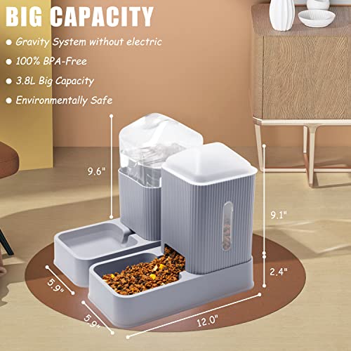 Automatic Cat Feeders Automatic Dog Feeder with Dog Water Bowl Dispenser 2 Pack Cat Feeder and Cat Water Dispenser in Set 1 Gallon for Small Medium Dog Puppy Kitten(Gray)