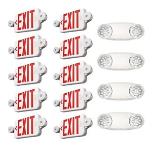freelicht 10 pack exit sign with emergency lights, two led adjustable head emergency exit light with battery bundle 4 pack emergency light, emergency lights for business