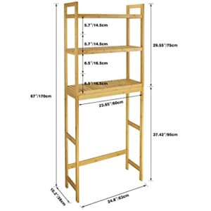 SMIBUY Bamboo Bathroom Over-The-Toilet Storage Shelf with 3-Tier Adjustable Shelves and 4-Tier Bamboo Rack Organizer Unit for Living Room Bedroom Kitchen (Natural)