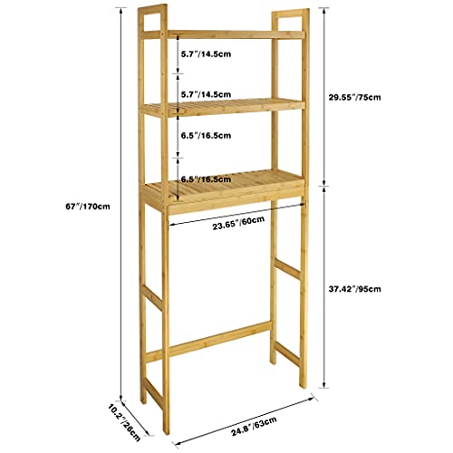 SMIBUY Bamboo Bathroom Over-The-Toilet Storage Shelf with 3-Tier Adjustable Shelves and 4-Tier Bamboo Rack Organizer Unit for Living Room Bedroom Kitchen (Natural)