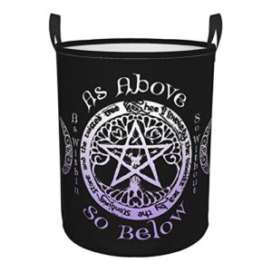 waterproof wiccan pagan witch tripple moon pentagram circular hamper round laundry baskets foldable laundry bags for family/kids/bathroom/bedroom/dorm medium