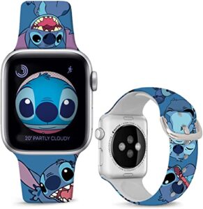 sjiangqiao compatible with apple watch bands stitch 41mm 40mm 38mm cute cartoon band lovely style replacement strap soft silicone chic cartoon design pattern sports bands for iwatch series se/se2 8 7 6 5 4 3 2 1 men women(blue)