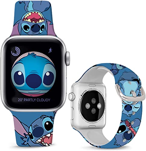 Sjiangqiao Compatible with Apple Watch Bands Stitch 41mm 40mm 38mm Cute Cartoon Band Lovely Style Replacement Strap Soft Silicone Chic Cartoon Design Pattern Sports Bands for iWatch Series SE/SE2 8 7 6 5 4 3 2 1 Men Women(Blue)