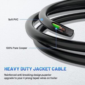 MECMO Trailer 4-Way Flat Wire Extension 3 Feet 36'' Stretchable Coiled Cable, 4 Pin Male & Female Trailer Coiled Adapter, 18-Guage Heavy Duty Jacketed Cable Trailer Lighting Extension - 3ft/36 Inch