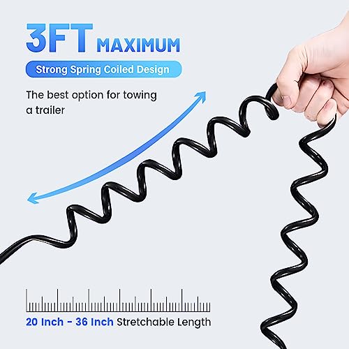 MECMO Trailer 4-Way Flat Wire Extension 3 Feet 36'' Stretchable Coiled Cable, 4 Pin Male & Female Trailer Coiled Adapter, 18-Guage Heavy Duty Jacketed Cable Trailer Lighting Extension - 3ft/36 Inch