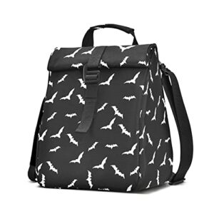 xuwu goth bats halloween rolltop lunch bag insulated foldable lunch box portable for women with adjustable shoulder strap for adults teens school work office picnic