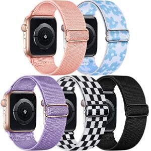 cangroo 5 pack stretchy nylon bands compatible with apple watch band 38mm 40mm 41mm 42mm 44mm 45mm 49mm for women men, elastic solo loop braided wristbands for iwatch se ultra series 8 7 6 5 4 3 2 1