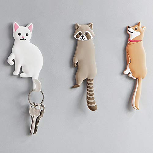 VICASKY 3pcs Coat Hooks Dog Shape Creative Wall Hook Self Adhesive Hooks Seamless Stick Removable Key Hook Home Storage Utility Hooks for Hanging Hats, Coats, Keys and Towels 5.51x1.57in