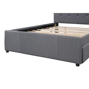 GLORHOME Full Size Upholstered Platform Bed with Headboard and Trundle,Wood Slat Support, Space Saving Furniture for Bedroom, Grey1