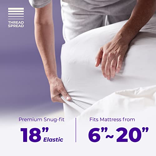 THREAD SPREAD Full Cooling Mattress Topper, Pillow-Top Optimum Thickness, Soft 100% Cotton Fabric, Breathable & Plush Quilted Down-Like Fill, Snug Deep Pocket fit