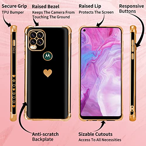 Shorogyt for Moto G Stylus 5G 2021 Heart Case Cute Aesthetic Love Hearts Pattern Girls Women Girly Black Gold Luxury Design Phone Cases Cover+Screen+Chain for Motorola G Stylus 5G 2021 6.8 Inch