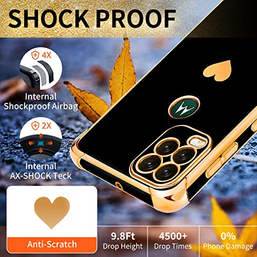 Shorogyt for Moto G Stylus 5G 2021 Heart Case Cute Aesthetic Love Hearts Pattern Girls Women Girly Black Gold Luxury Design Phone Cases Cover+Screen+Chain for Motorola G Stylus 5G 2021 6.8 Inch