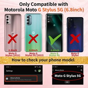 Shorogyt for Moto G Stylus 5G 2021 Heart Case Cute Aesthetic Love Hearts Pattern Girls Women Girly Black Gold Luxury Design Phone Cases Cover+Screen+Chain for Motorola G Stylus 5G 2021 6.8 Inch