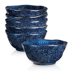 vicrays ceramic small dessert bowls set - 10 oz, set of 6, microwave, oven and dishwasher safe, for rice, ice cream, soup, snacks, cereal, side dishes, kitchen bowls set (starry blue)