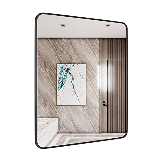 SNUGACE Black Metal Framed Mirror Rectangle Wall Mount Bathroom Vanity Mirror, 30” X 36”