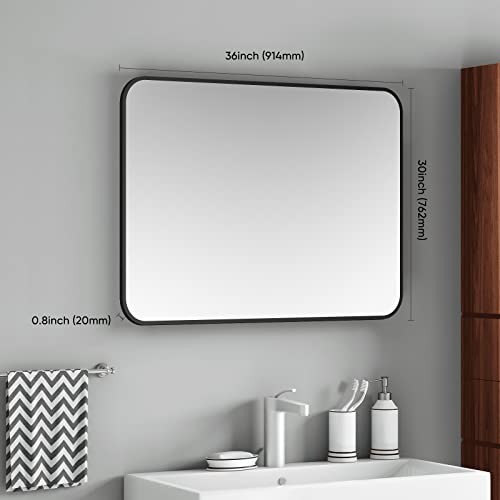 SNUGACE Black Metal Framed Mirror Rectangle Wall Mount Bathroom Vanity Mirror, 30” X 36”