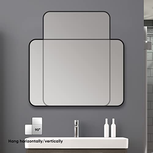 SNUGACE Black Metal Framed Mirror Rectangle Wall Mount Bathroom Vanity Mirror, 30” X 36”