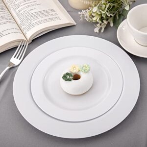 FLOWERCAT 60PCS White Plastic Plates - Heavy Duty White Disposable Plates for Party/Wedding - Include 30PCS 10.25inch White Dinner Plates and 30PCS 7.5inch White Dessert/Salad Plates