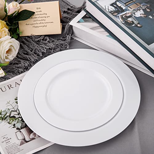 FLOWERCAT 60PCS White Plastic Plates - Heavy Duty White Disposable Plates for Party/Wedding - Include 30PCS 10.25inch White Dinner Plates and 30PCS 7.5inch White Dessert/Salad Plates