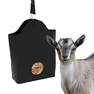 kaulhp goat hay feeder, hay bag for goats small front hole bags for nigerian dwarf goat, less hay waste tote bag for traveling,for sheep fair, paddock, stalll (classic black)