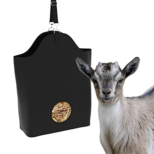 Kaulhp Goat Hay Feeder, Hay Bag for Goats Small Front Hole Bags for Nigerian Dwarf Goat, Less Hay Waste Tote Bag for Traveling,for Sheep Fair, Paddock, Stalll (Classic Black)