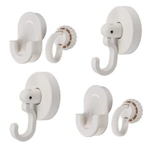 adhesive towel hooks for hanging, dacall self stick bathroom mop hooks 4 packs set, 540 degree rotation holder, heavy duty ceiling hooks for plants towel coat hat key kitchen, removable, white