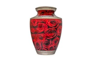 crimson rose cremation urn for human ashes adult large up to 220cu handcrafted aluminuim metal decorative urn rose cremation urn (large)