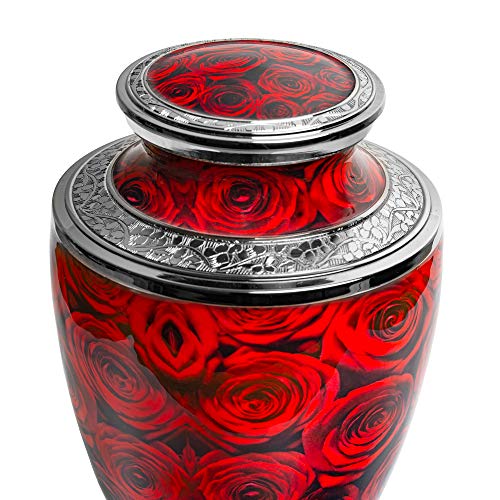 Crimson Rose Cremation Urn for Human Ashes Adult Large up to 220cu Handcrafted Aluminuim Metal Decorative Urn Rose Cremation Urn (Large)