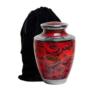 Crimson Rose Cremation Urn for Human Ashes Adult Large up to 220cu Handcrafted Aluminuim Metal Decorative Urn Rose Cremation Urn (Large)