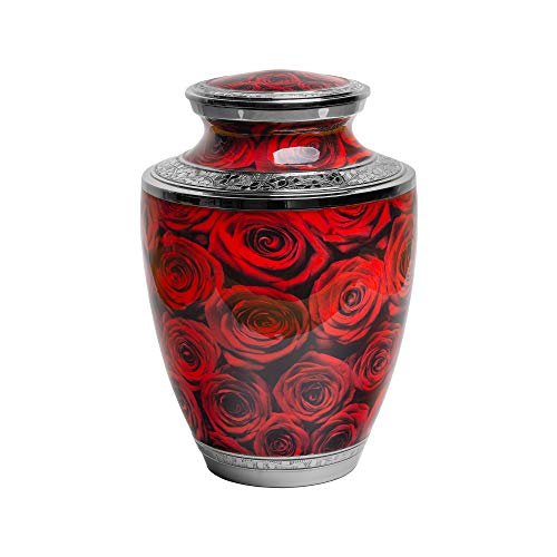 Crimson Rose Cremation Urn for Human Ashes Adult Large up to 220cu Handcrafted Aluminuim Metal Decorative Urn Rose Cremation Urn (Large)