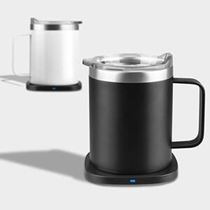 Coffee Mug Warmer Set, 12 Oz Stainless Steel Coffee Cup with Double Vacuum Insulation, 15W Induction Wireless Charging Pad, Home, Office Warms Coffee, Tea, Cocoa, and Milk(Up to 131℉/55℃)