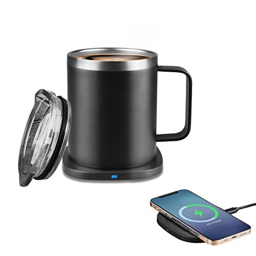 Coffee Mug Warmer Set, 12 Oz Stainless Steel Coffee Cup with Double Vacuum Insulation, 15W Induction Wireless Charging Pad, Home, Office Warms Coffee, Tea, Cocoa, and Milk(Up to 131℉/55℃)