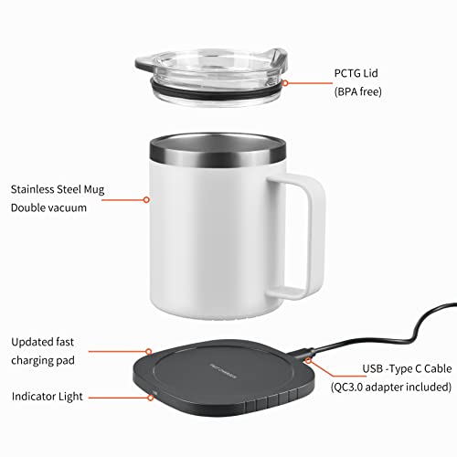 Coffee Mug Warmer Set, 12 Oz Stainless Steel Coffee Cup with Double Vacuum Insulation, 15W Induction Wireless Charging Pad, Home, Office Warms Coffee, Tea, Cocoa, and Milk(Up to 131℉/55℃)