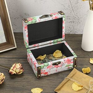 Hipiwe Small Wooden Treasure Box PU Leather Decorative Jewelry Keepsake Boxes Trinket Storage Organizer for for Girls Boys Gifts Home Decor, Flamingo