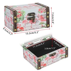 Hipiwe Small Wooden Treasure Box PU Leather Decorative Jewelry Keepsake Boxes Trinket Storage Organizer for for Girls Boys Gifts Home Decor, Flamingo