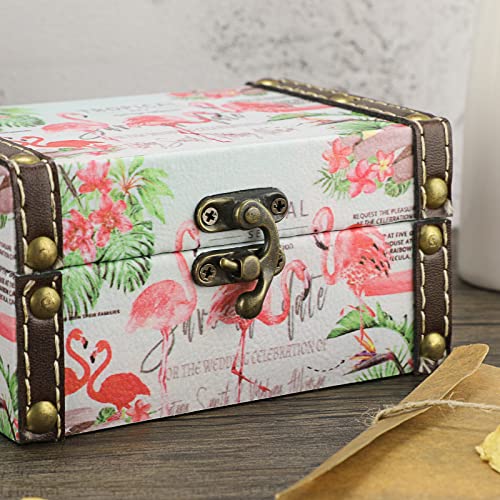 Hipiwe Small Wooden Treasure Box PU Leather Decorative Jewelry Keepsake Boxes Trinket Storage Organizer for for Girls Boys Gifts Home Decor, Flamingo