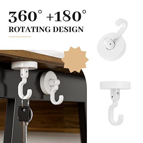 Dacall Adhesive Towel Hooks for Hanging, Self Stick Bathroom Hooks 8 Packs, 540 Degree Rotation Holder, Heavy Duty Ceiling Hooks for Plants Towel Coat Hat Key Kitchen Hanging, Removable, White