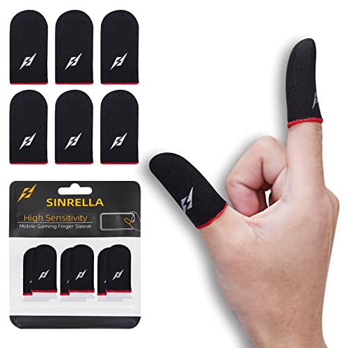 sinrella Gaming Finger Sleeve for Mobile Game Controller (6 Pack) Thumb Sleeve for PUBG Anti-Sweat Breathable Seamless (Black Red)